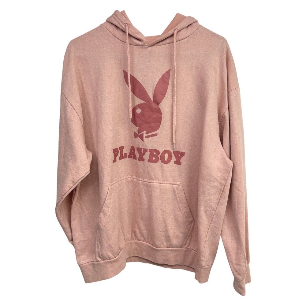 Playboy Bunny Logo Hoodie Large Pink Pullover Graphic Sweatshirt Y2K Women